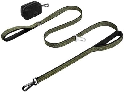 WINGOIN Dog Leash for Large Medium Dogs, Heavy Duty Dog Leashes with Double Handle, Poop Bag Holder, Metal Clip, Car Seat Belt Buckle, Reflective Tactical Pet Lead for Walking, Training (Green, 6FT)