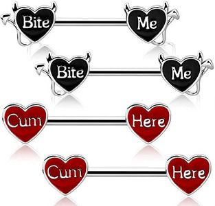 OUFER Devil Nipple Rings 4PCS 316L Letter Stainless Steel Nipplerings Barbells Nipple Piercing Jewelry for Women, Stainless Steel, cubic-zirconia