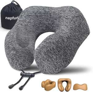 napfun Neck Pillow for Traveling, Upgraded Travel Neck Pillow for Airplane 100% Pure Memory Foam Travel Pillow for Flight Headrest Sleep, Portable Plane Accessories, Full Grey
