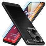 TesRank Phone Case for Xiaomi Redmi Note 13 Pro 4G, Carbon Fiber, Anti-Slip, Shockproof, 2 Tempered Glass - Black