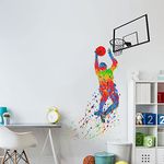 Basketball Wall Decals, 35.4×50 inch Basketball Player Dunk Sticker, Playing Basketball Inspirational Self-Adhesive Wall Decal Sticker for Boy Kids Bedroom Playroom Decor