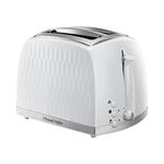 Russell Hobbs Honeycomb 2 Slice Toaster (Extra wide slots, High lift feature, 6 Browning levels, Frozen/Cancel/Reheat function, Removable crumb tray, 850W, White textured high gloss) 26060