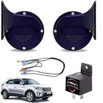 Smarter Ride Signalingl Type Windtone Snail Shape Horn with Relay and Wire Compatible with Creta (Pack of 2 Horn, Black)