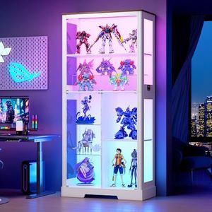 HNEBC Glass Display Cabinet - with RGB Lights, 70'' Curio Cabinet with Glass Doors, 4-Tier Display Cases and Human Sensor, Bookcases for Collectibles, Books,Toys,White