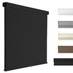 Boolegon Blackout Cellular Shades Cordless Pull Down Cellular Blinds Thermal Insulated Noise Reduction Honeycomb Blinds for Windows, Black, 17" W x 72" H