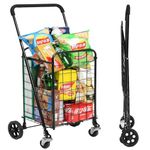 Siffler Grocery Shopping Cart with 360° Swivel Wheels Folding Utility Cart with Easily Collapsible Cart with Extended Foam Cover, Trolley for Laundry, Groceries, Travel (Black, Small)