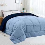 Cottington Lane Reversible Down Alternative Blanket Comforter-All Season Ultra Soft Duvet Insert -Box Stitched- Machine Washable Navy blue and Sky blue