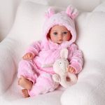 BABESIDE Reborn Baby Dolls Girl 17 Inch – Lifelike Newborn Dolls with Pink Furry Outfit, Vinyl Limbs, Soft Cloth Body, Realistic Details, Open Eyes – Gift for Girls Age 3+