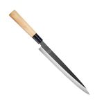MITSUMOTO SAKARI 10 inch Japanese Knife, Tungsten Alloy Kitchen Chef Knife, Professional Hand Forged Sashimi Knife Sushi Knife (Fraxinus Mandshurica Handle & Wooden Box)