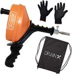 DrainX Pistol Grip Drum Auger | 25 ft Drain Snake 1/4" Dia Cleans Sinks, Showers and Tubs| Work Gloves and Storage Bag Included