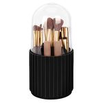 JessLab Makeup Brush Holder Organizer with Lid, 360 Degree Rotatable Makeup Brush Organizer Spinning Cosmetics Holders Brush Storage Box Display for Bathroom Vanity Countertop, Black