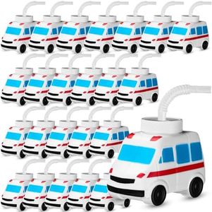 Tanlade Doctor's Party Favor Gift Supplies Ambulance Plastic Cups,Ambulance Shape Cup for Transportation Birthday Party Favor Nurse Graduation Medical Party and Rehabilitation Party Supplies(24 Set)