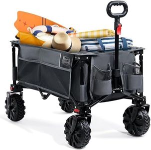 TIMBER RIDGE Folding Festival Trolley Cart Detachable Big Wheels 100kg Capacity Foldable Garden Trolley for Outdoor Picnic Shopping, Heavy Duty Beach Wagon with Adjustable Handle & Cover Bag, Grey