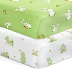 The White Cradle Flat Bed Sheet for Baby Cot & Mattress (2 pcs Pack) - Pure Organic Cotton - Extra Large, Super Soft & Smooth, Absorbent Twill Fabric for Infants & Newborns- White & Green Bunny