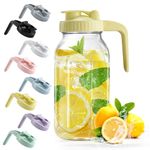 Glass Pitcher with Lid V-Shaped, 2 Quart Juice Containers with Lids Double Leak Proof, 64 oz Iced Tea Pitche for Breastmilk, Sun Tea, Juice, Coffee Creamer, Drink Pitcher