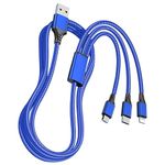 UBRONIK®️ Strong Blue 3 in 1 Charging Cable Nylon Braided Multiple USB Fast Charging Cable, Compatible For All Smartphone, iphones And Android, iOS and Type C Devices- Not For Data Transfer