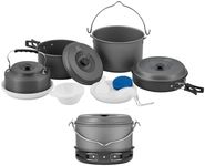 Bulin 27 Pieces Camping Cookware Mess Kit, Nonstick Outdoor Backpacking Cooking Gear Set for Family 6-7 Person, Lightweight Cookware Sets(Kettle, Pots, Frying Pan, BPA-Free Bowls, Plates, Spoon)