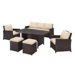 DEVOKO Patio Sofa Set Outdoor Furniture Sectional All-Weather Wicker Rattan Sofa, Garden, Lawn, Pool, Backyard, Waterproof (Dark Brown & Cream)