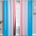 Pink and Blue Blackout Curtains 84 Inches Long,Ombre and Wave Line Pattern Grommet Thermal Insulated Gradient Blackout Curtains for Bedroom,Full Light Blocking Drapes for Kid Room,52x84 Inch,2 Panels