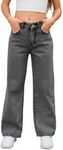 MakeMeChic Girl's Baggy Straight Leg Jeans High Elastic Waisted Denim Pants Y2K Boyfriend Skater Streetwear 6-14Y Grey 15 Years