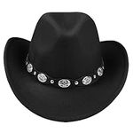 Unisex Western Cowboy Hat Felt Wide Brim Cowgirl Cosplay Costume Cowboy Topper (Black-Large)