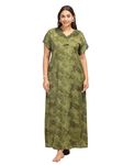 9shines Label Luxurious Cotton Blend Green Nighty | Floral Print Nighty Gown for Women || Soft, Wrinkle-Free Fabric, Stylish Design | Pocket on The Right Side (703MPV Green Medium)