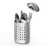 Stainless Steel Kitchen Cutlery Holder Utensil Organizer Flatware Caddy Drainer, Cooking Utensil & Gadgets Holder, Kitchen Caddy Spoons & Forks Organizer (Silver - Stainless Steel -12.5 x 13cm)