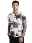 GLORYBOYZ Printed Half Sleeve Cotton Shirt for Men Regular Fit Printed Shirt Resort Collar Comfortable Casual Summer Shirt Stylish Fashionable Goa Party Beach Wear (Cream Black 3XL)