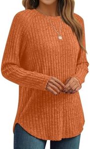 AUTOMET Womens Long Sleeve Tops Fall Fashion Casual Tunic Orange L