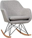 Costway Accent Rocking Chair with Cushion, Upholstered Rocking Arm Chair w/Solid Steel Wood Leg, Modern Rocker Chair for Balcony, Bedroom (Grey)