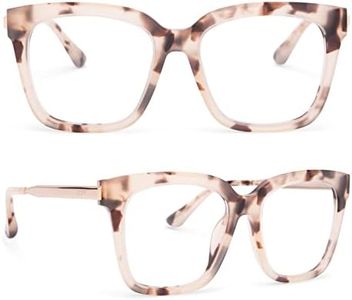 DIFF Bella | Designer Oversized Square Blue Light Blocking Glasses for Women | Anti Eye Strain UV Protection | Cream Tortoise