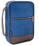 Performore Canvas Bible Cover Bag, Blue Jean Pattern with Handle, Pockets and Zipper for Standard and Large Size Study Bible Carrier, Ideal Also as A Book Cover, 10.2" X 2.7" X 7.5", Blue, 10.2" X