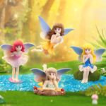 LONCESS Small Fairy Figurines, Miniature Fairy Garden Accessories for Fairy Garden, Birthday Cake Topper, Flower Pot, Home Decoration,Girl Fly Wing Figurines for Car Decor, 4 Pieces