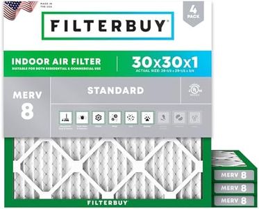Filterbuy 30x30x1 Air Filter MERV 8 Essential Dust & Allergy Defense (4-Pack), Electrostatic Pleated HVAC AC Furnace Filters Replacement, Made in USA (Actual Size: 29.50 x 29.50 x 0.75)