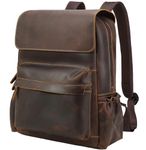 Vintage Genuine Leather 15.6 Inch Laptop Backpack for Men Casual Travel Rucksack Work Bag Daypack Brown, Brown(updated), 15.6", Flap