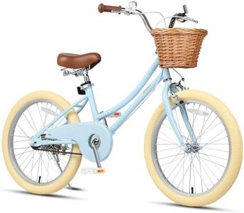 Petimini 20 Inch Girls Bike for Age 6 7 8 9 Years Old Big Kids Retro Vintage Style Bicycles with Basket Dual Hand Brake and Bell, Blue