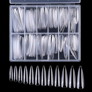 Long Stiletto False Nails,Long Sharp False Nail Tips,Easy Coffin Nails,YIMART 240pcs/box XL Stiletto False Nails Oval Stiletto Sharp Full Nail Tips Acrylic UV Gel Full Cover Nail Art Tips Decoration Nails Salon (Clear With Box)