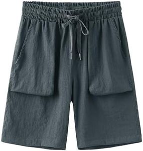 HIBETY Boys Quick Dry & Breathable Athletic Shorts, Casual Drawstring Shorts with Pockets for Kids Deep Grey-M