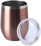 HASLE OUTFITTERS 12oz Wine Tumbler with Lid Stemless Wine Glasses Double Wall Vacuum Travel Mugs stainless steel Coffee Cup for Cold & Hot Drinks Wine Coffee Cocktails Beer 1 Pack Rose Gold