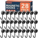 FINDMAG 28Pack Magnetic Hooks Heavy Duty, 40 LBS Hooks for Hanging, Strong Magnetic Hooks for Cruise Cabins, Magnets with Hooks for Refrigerator, Classroom, Locker Accessories, Grill