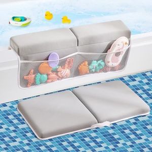 ILPEOD Baby Bath Kneeler and Elbow Rest Pad Set,Bath Kneeling Pad Thick Soft Quick Dry Baby Bathtub Mat for Baby Bathing Time,Baby Essentials Memory Foam with Toys Organizer Gifts for Parents,Grey