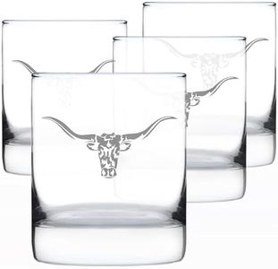 Bevvee Longhorn - Whiskey Rocks Glass - Set of 4 - Western Themed Farm Decor and Gifts for Texan Ranchers - 10.25 Ounce