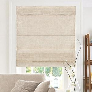 CHICOLOGY - RMBF2764 Cordless Roman Shades Cross-Hatched Modern Fabric Cascade Window Blind Treatment, 27" W X 64" H, Belgian Flax (Privacy & Light Filtering)