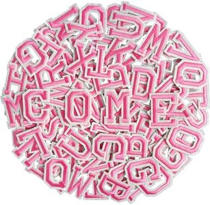 104pcs Pink Iron on Letters Patches, Embroidery Fabric Letters Applique Patch for Clothing, Jackets, Jeans, Hats, Backpacks, Socks