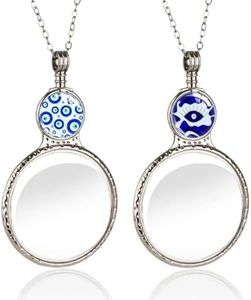 2 Pack Magnifying Glass Necklaces10x Magnifying Long Chain, Women's Choker for Reading Jewelry Needlework Vision Enhancement (Blue+White)
