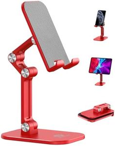 OCYCLONE Phone Stand, Adjustable Height and Angle Cell Phone Stand for Desk Foldable Holder, Taller iPhone Stand Compatible 4-11 Inch All Mobile Phone/iPad/Tablet - Red