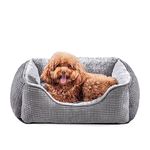 JOEJOY Medium Dog Bed Washable Pet Bed, Orthopedic Calming Dog with Raised Edges Rectangle Dog Bed Non-Slip Bottom Puppy Bed, Soft Rose Velvet Pet Bed For Medium Dogs, Grey, 63x53x21 cm