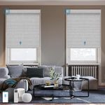 WEFFORT Motorized Roller Shade, 100% Blackout Smart Window Blinds Work with Homekit, Alexa, Google Home, Remote Control, Electric Blinds with USB/Solar Pannel Charging, Texture Smoke