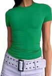 Women's Basic Slim Fit T-Shirt Top Short Sleeve Y2K Tops TikTok Influence Crop Top Club Party Streetwear(Green-12, S)