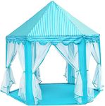 BabyGo Kids Prince Princess Castle Theme Play Tent with Mosquito Net Design for Kids (Blue) (140cm x 135cm x 70cm)